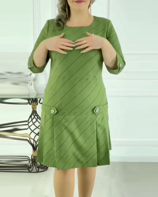 🔥2025 HORKÝ VÝPRODEJ💃 Elegantní šaty s kulatým výstřihem a potiskem