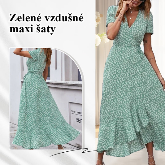 Jarní a letní nové puntíkované šaty s výstřihem do V