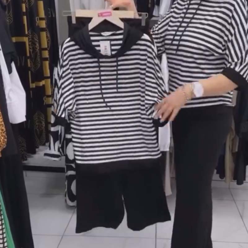 💕Omezený prodej 50% VYPNUTO 💕Dámský pruhovaný top & pevné kalhoty Set