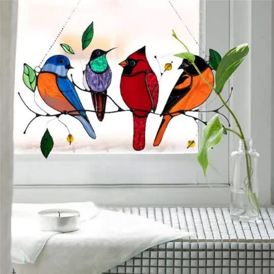 🐦Ptáci vitrážové okno panel visí