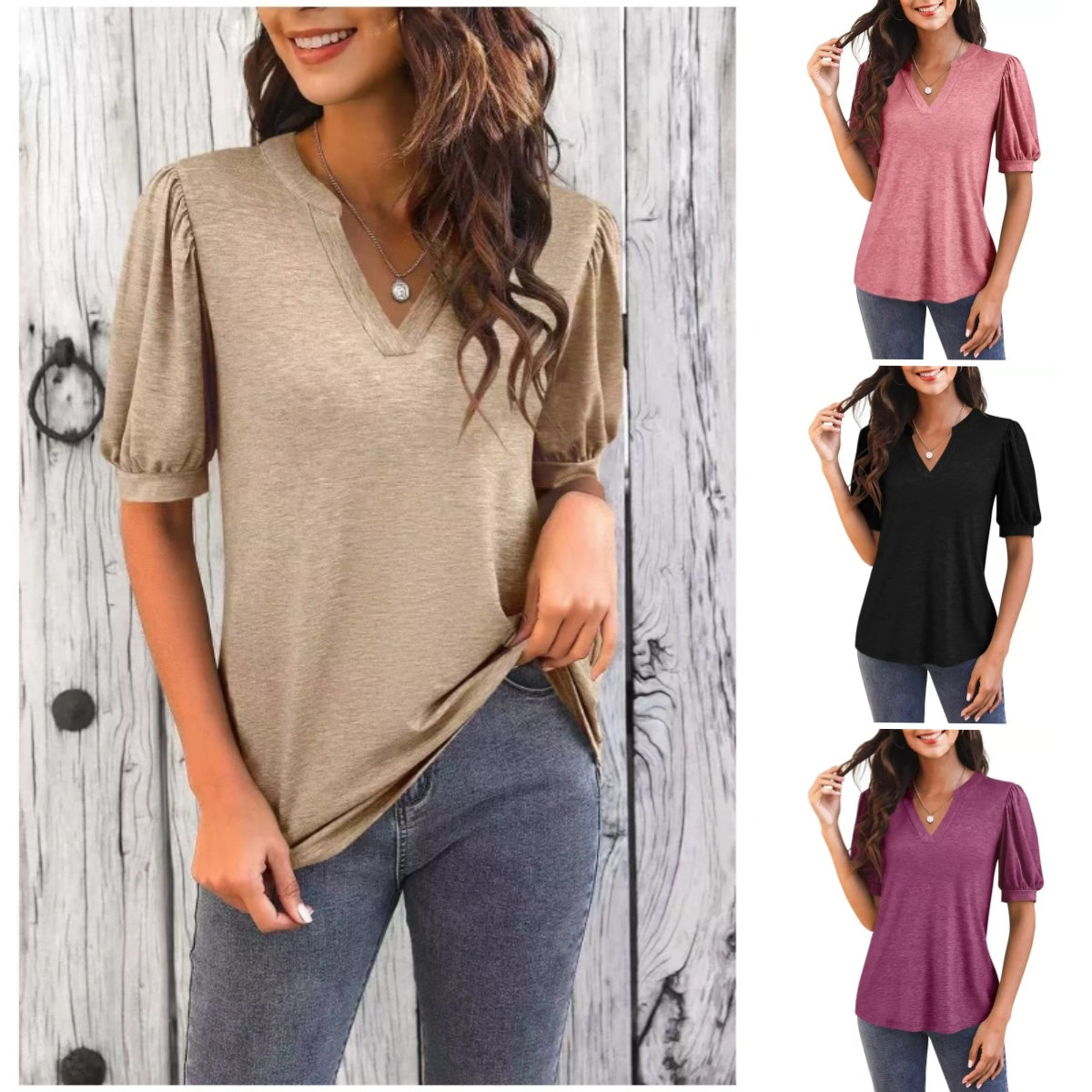 🔥👚Dámské tričko s výstřihem do V a krátkým rukávem, ležérní, elegantní.