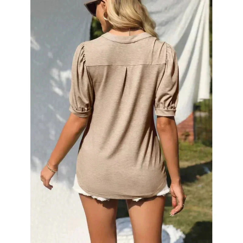 🔥👚Dámské tričko s výstřihem do V a krátkým rukávem, ležérní, elegantní.