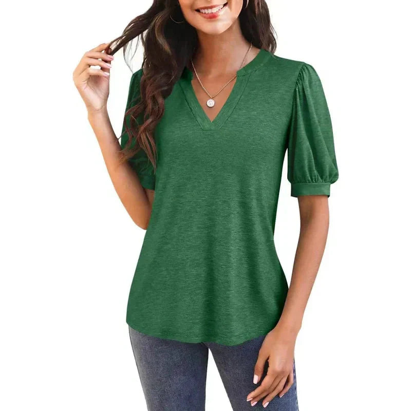 🔥👚Dámské tričko s výstřihem do V a krátkým rukávem, ležérní, elegantní.
