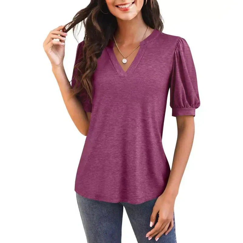 🔥👚Dámské tričko s výstřihem do V a krátkým rukávem, ležérní, elegantní.