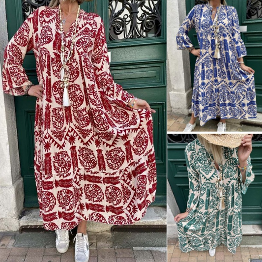 🌸Dámské šaty s potiskem a výstřihem do V