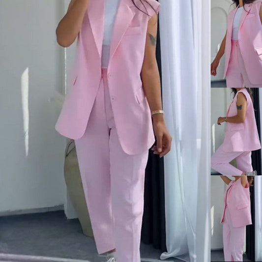 💖Dámský stylový set saka bez rukávů a kalhot s vysokým pasem