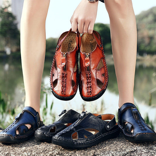 🏆 Ruční výroba z pravé kůže🥇Pánské ležérní sandály s rozverným zadním páskem