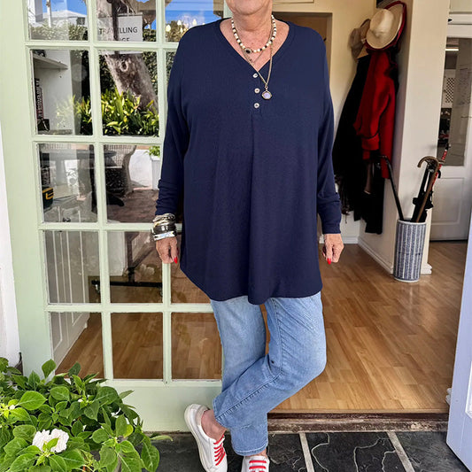 【🍂L-4XL】Podzimní dámské V-Neck Button s dlouhým rukávem