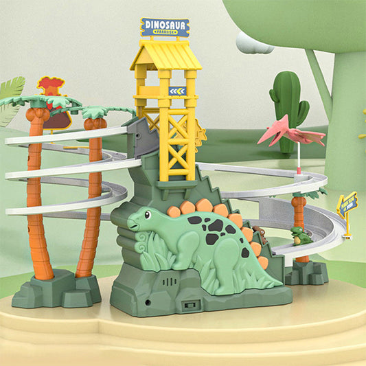 🦖Elektrická dvojitá dráha s dinosaury – interaktivní zábava se změnami dráhy a světly