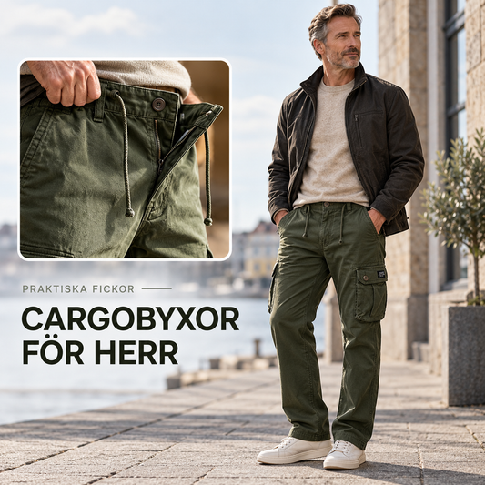🔥 50 % rabatt! 🔥 Cargobyxor i bomull med flera fickor för herr