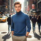 Herrar Premium Turtleneck Tröja i Enfärgad 👔
