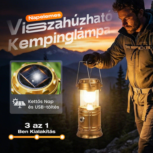 Világítson be bárhol napelemes erővel – napenergiával működő behúzható kempinglámpa. Utánvét! 🔆