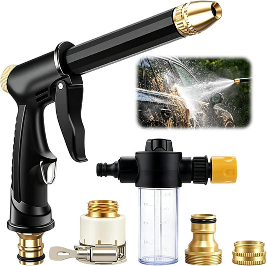 Vylepšená vysokotlaká vodní pistole JetSmart™💦Ergonomická rukojeť • Zesilovací tryska • Hadice v balení – Výkonná myčka aut🚗 Zavlažování zahrady🌻Snadné použití!👍