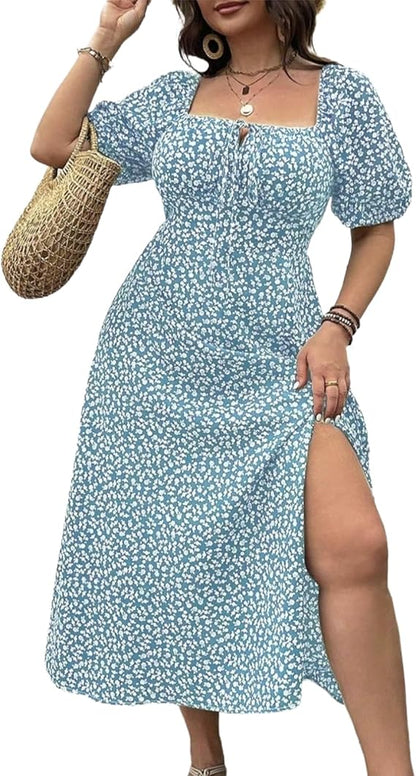 💗Plus-size šaty s krátkým rukávem a květinovým potiskem