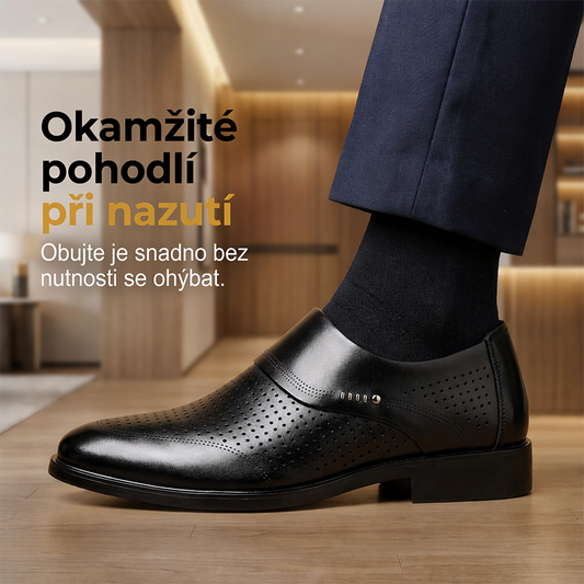 Užijte si celodenní chlazení v kanceláři – pánské prodyšné nazouvací kožené boty. Na dobírku! 👞