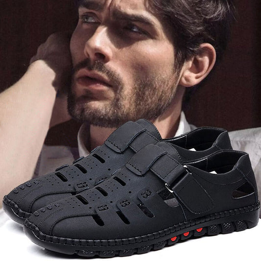 Užijte si chůzi bez únavy nohou – pánské stylové kožené duté sandály. Na dobírku! 👞