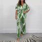 🥻Dámské letní módní kombinéza Leaf Print Plus Size s elastickým pasem