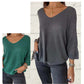 Dámské netopýří rukávy jednobarevné V-Neck Knit Top