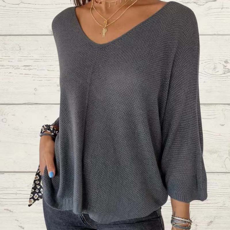 Dámské netopýří rukávy jednobarevné V-Neck Knit Top