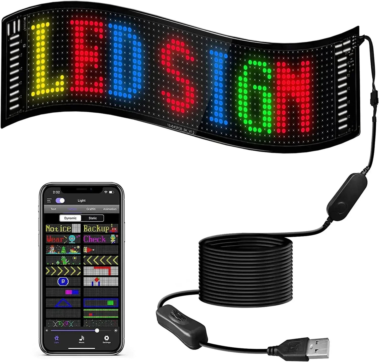 ✨ Flexibilní displej Bluetooth LED ve vozidle🚗