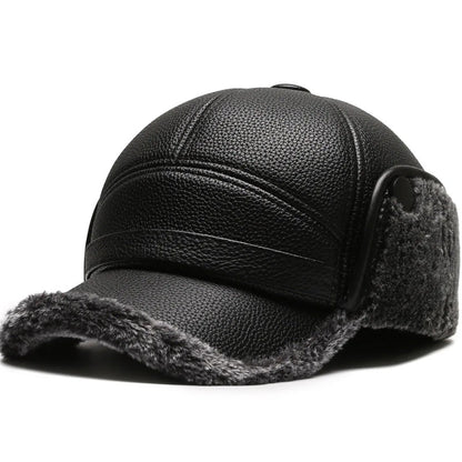 🎩🧢 Ny vintermössa för män i fårskinn med platt topp och öronskydd