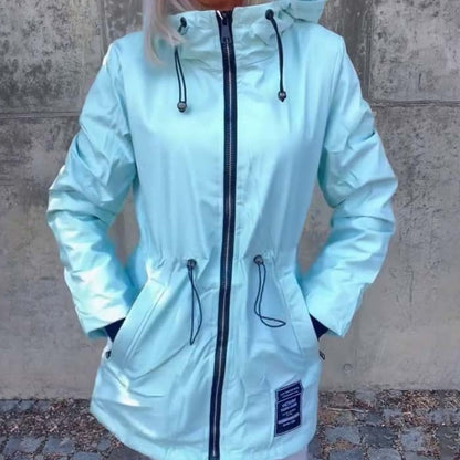 Women's Hooded Zipper Jacket with Drawstring Waist