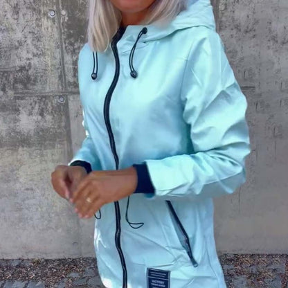 Women's Hooded Zipper Jacket with Drawstring Waist