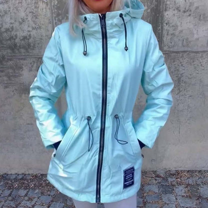 Women's Hooded Zipper Jacket with Drawstring Waist