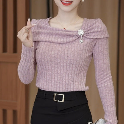 Women's Elegant Long Sleeve Slim-Fit Knitted Top