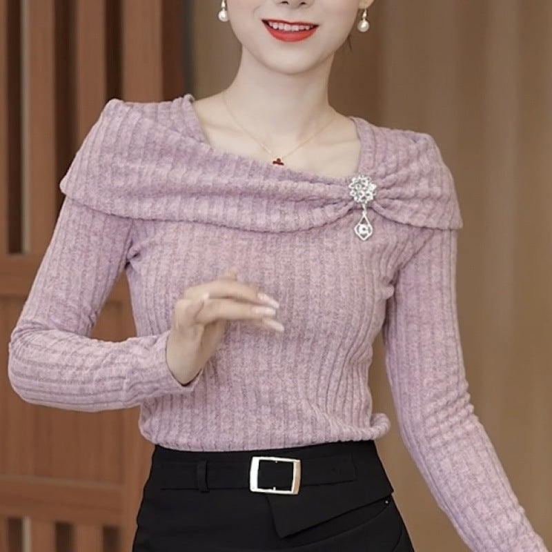 Women's Elegant Long Sleeve Slim-Fit Knitted Top