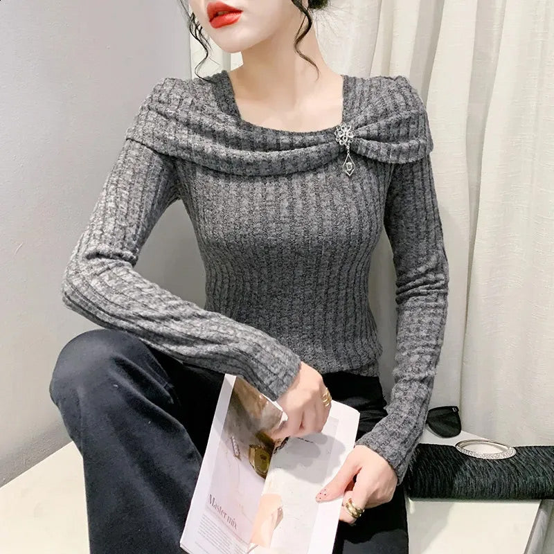 Women's Elegant Long Sleeve Slim-Fit Knitted Top