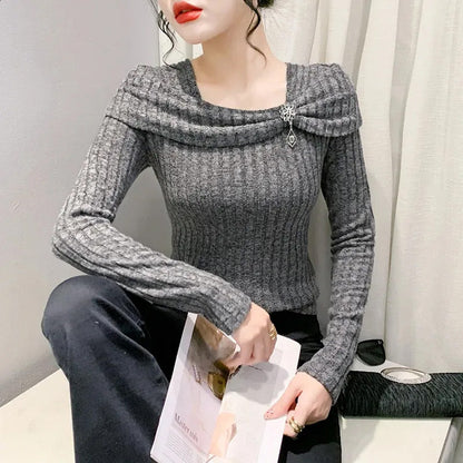 Women's Elegant Long Sleeve Slim-Fit Knitted Top