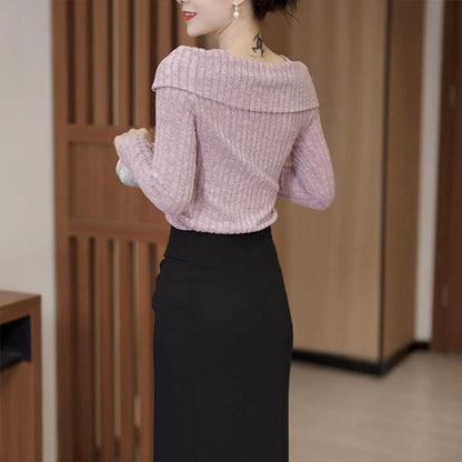 Women's Elegant Long Sleeve Slim-Fit Knitted Top