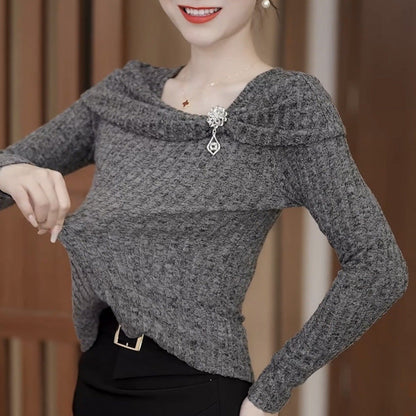 Women's Elegant Long Sleeve Slim-Fit Knitted Top