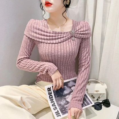 Women's Elegant Long Sleeve Slim-Fit Knitted Top