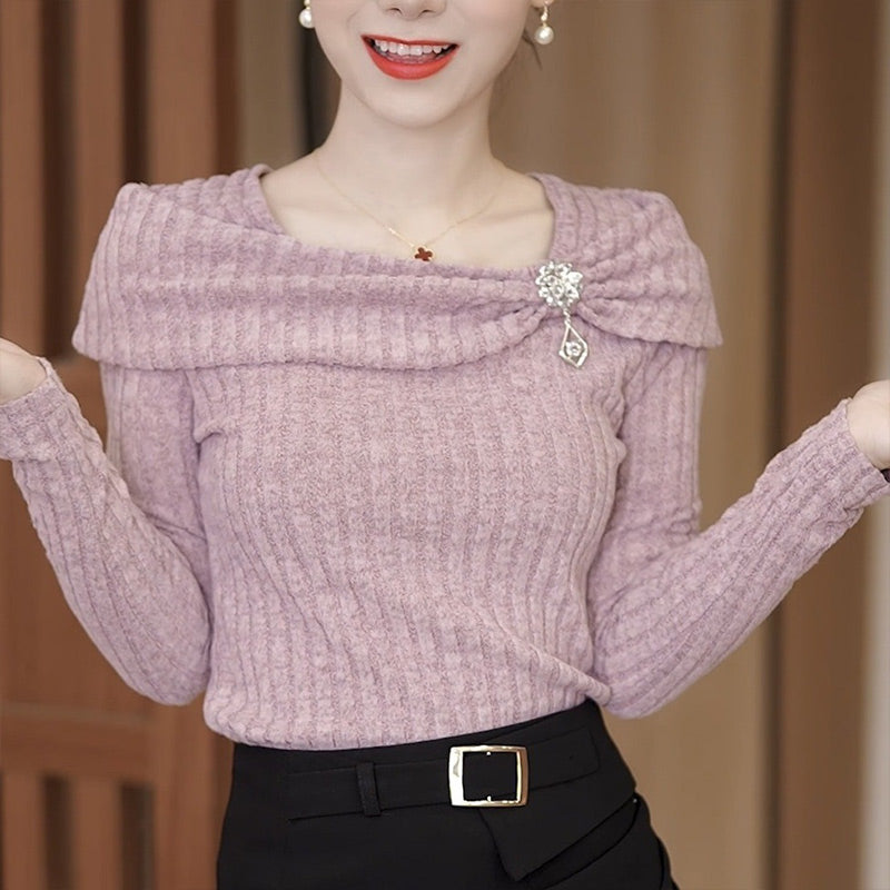 Women's Elegant Long Sleeve Slim-Fit Knitted Top