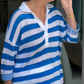 Dámské ležérní klopy V-Neck pruhované topy