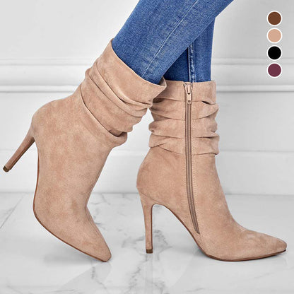 💖2025 Gorąca wyprzedaż💖Kobiece krótkie buty na obcasie ze szpiczastym noskiem