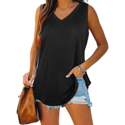 Verano Nuevo Chaleco de Color Sólido con Cuello en V