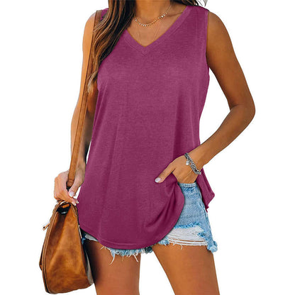 Verano Nuevo Chaleco de Color Sólido con Cuello en V