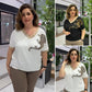 Dámský ležérní elegantní top s potiskem a výstřihem do V