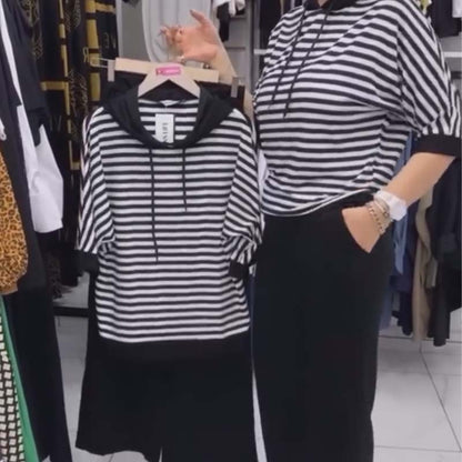 💕Omezený prodej 50% VYPNUTO 💕Dámský pruhovaný top & pevné kalhoty Set