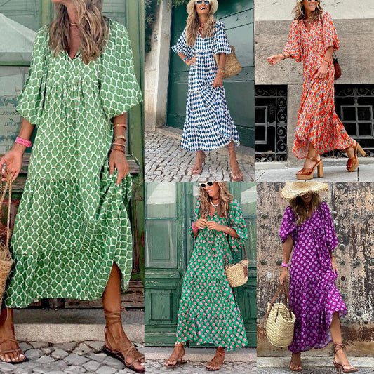 💖 Elegantní boho maxi šaty s balónovými rukávy pro ženy👗