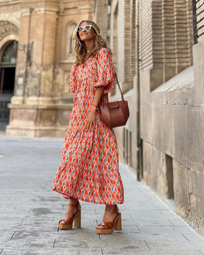💖 Elegantní boho maxi šaty s balónovými rukávy pro ženy👗