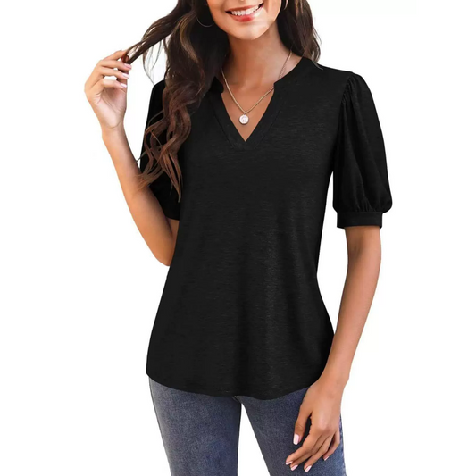 🔥👚Dámské tričko s výstřihem do V a krátkým rukávem, ležérní, elegantní.
