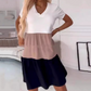 🔥👗Tříbarevný patchworkový vzor, elegantní dámské dlouhé šaty s výstřihem