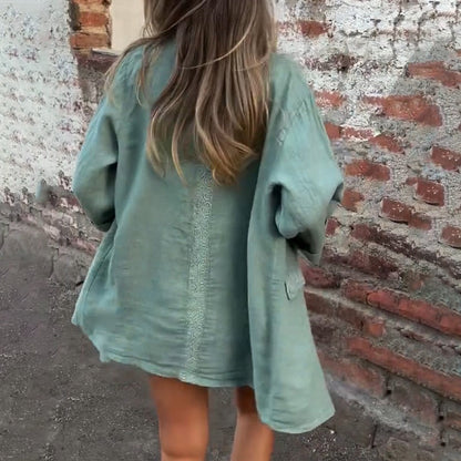 🌸 Jarní akce🌸 Dámské bavlněné lněné sako s otevřenou přední částí
