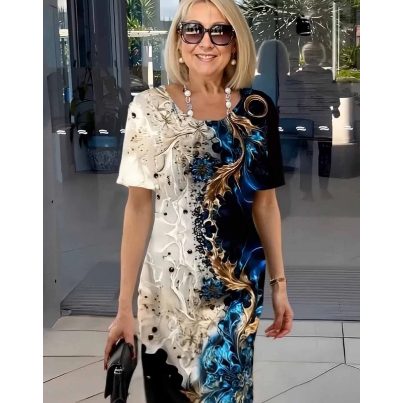 👗 Trojrozměrný květinový vzor volných dámských letních šatů✨