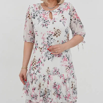 Dámské elegantní krátké rukávy skládané dlouhé šaty