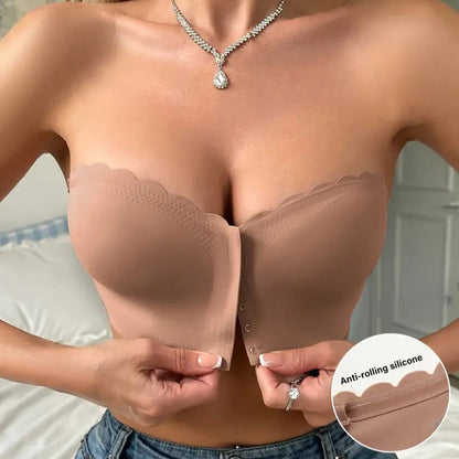 🔥【1+1 zdarma】👙Bandeau bezešvá podprsenka s předním zapínáním a bez ramínek